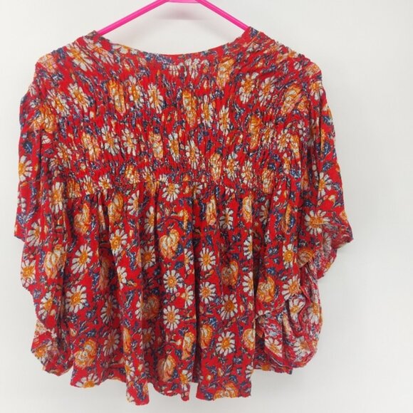 Free People Floral Printed Ruffled Up Crop Top Cotton and Linen Size Medium - Picture 8 of 8